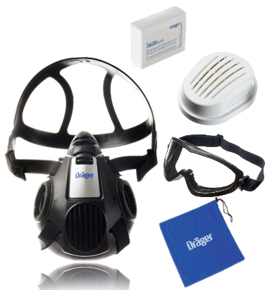 Dräger Waldbrand-Set P3R Schutzmaske, Filter, Schutzbrille und Etui von Dräger.