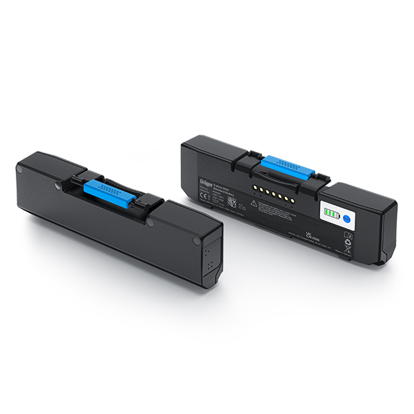 X-plore 8000 Standard Akku von Dräger Zwei schwarze Akkus mit blauen Verschlüssen für Dräger X-plore 8000 Atemschutzgerät.