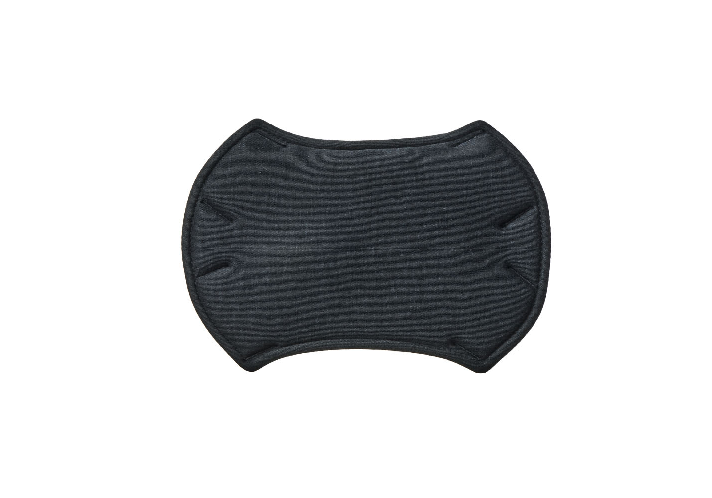 Schwarzes Kopfpolster aus Stoff, symmetrische Form.
