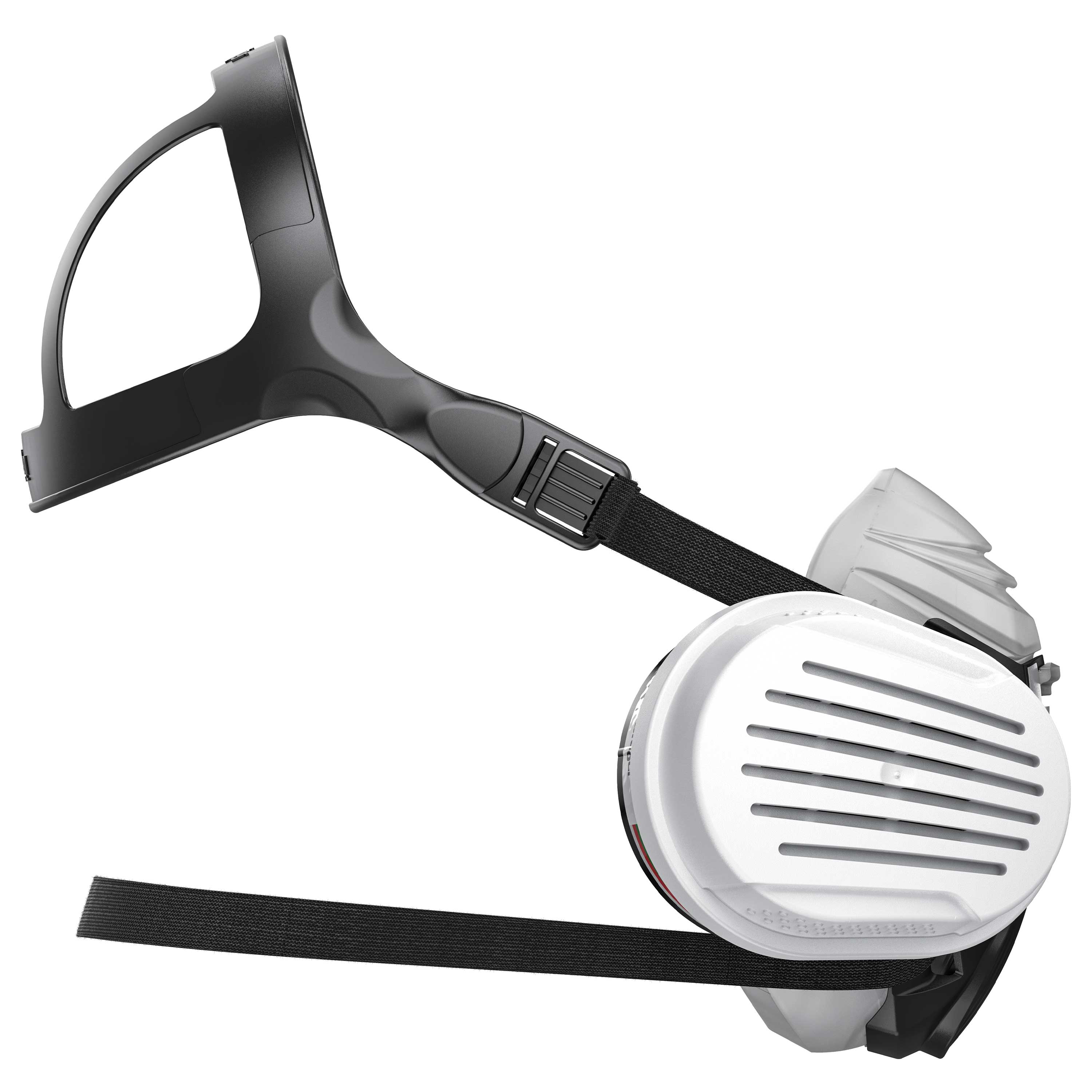Seitliche Ansicht der Dräger Halbmaske mit Filter.