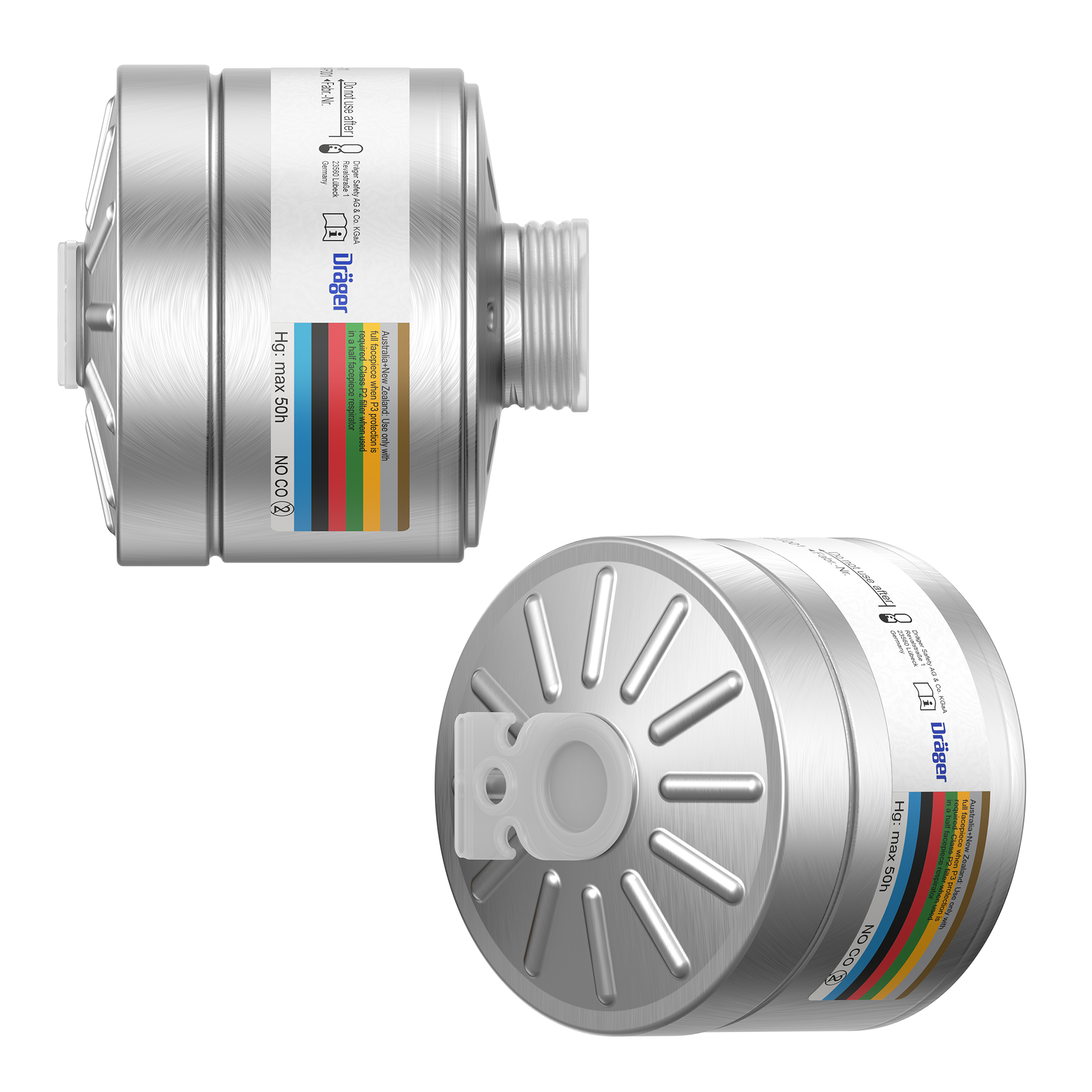 Silberner Rundfilter für Atemschutzgeräte, Modell ABEK2 Hg CO NO P3.