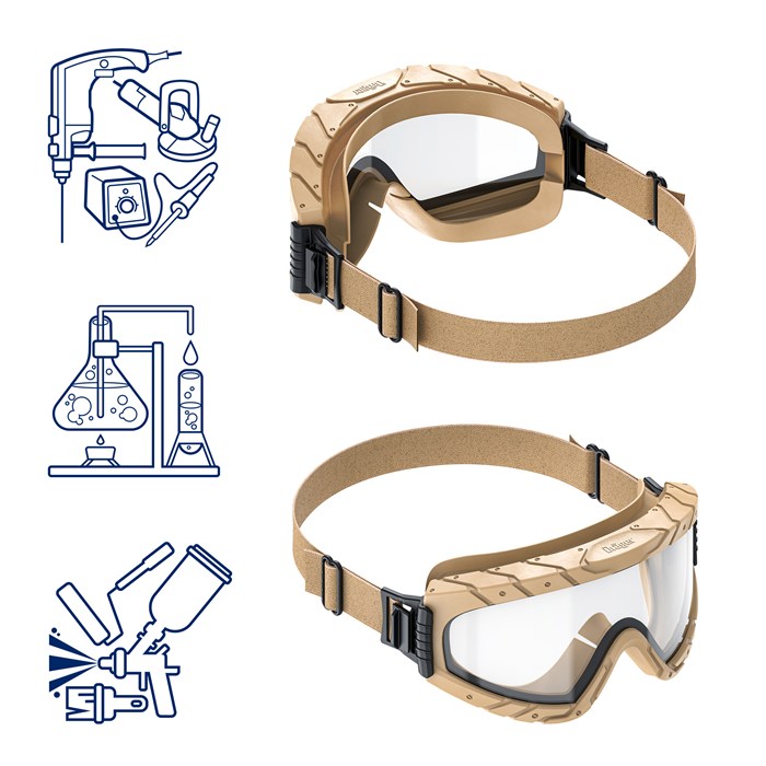 Schutzbrille Dräger X-pect 4900 Sandfarbene Schutzbrille mit verstellbarem Kopfband.