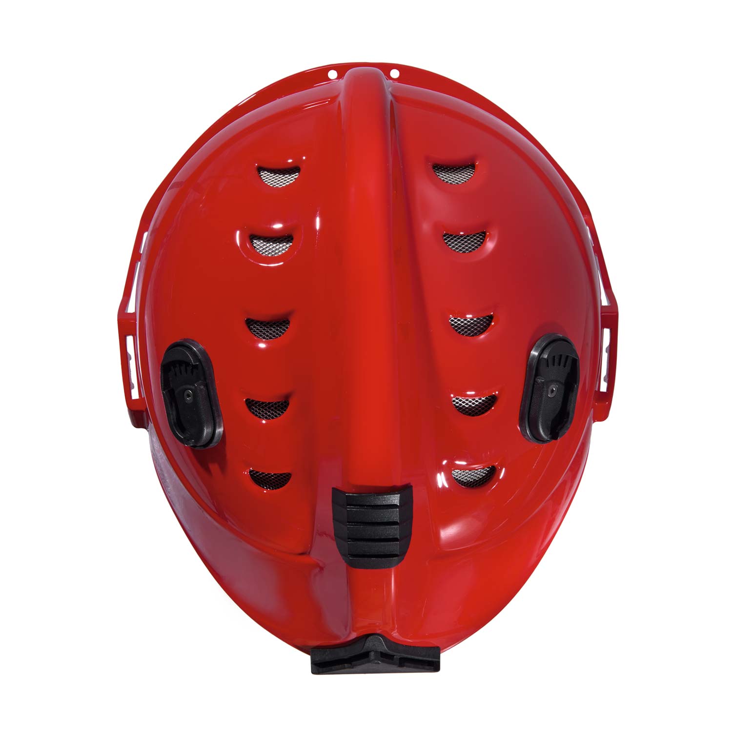 Schutzhelm Dräger HPS 3500 Basic Roter Schutzhelm mit Belüftungsöffnungen, von oben fotografiert.