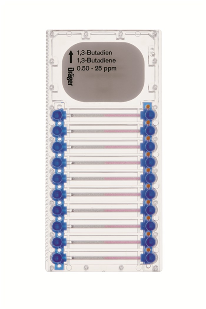 Teststreifen zur Messung von 1,3-Butadienwerten, Bereich 0,50-25 ppm.
