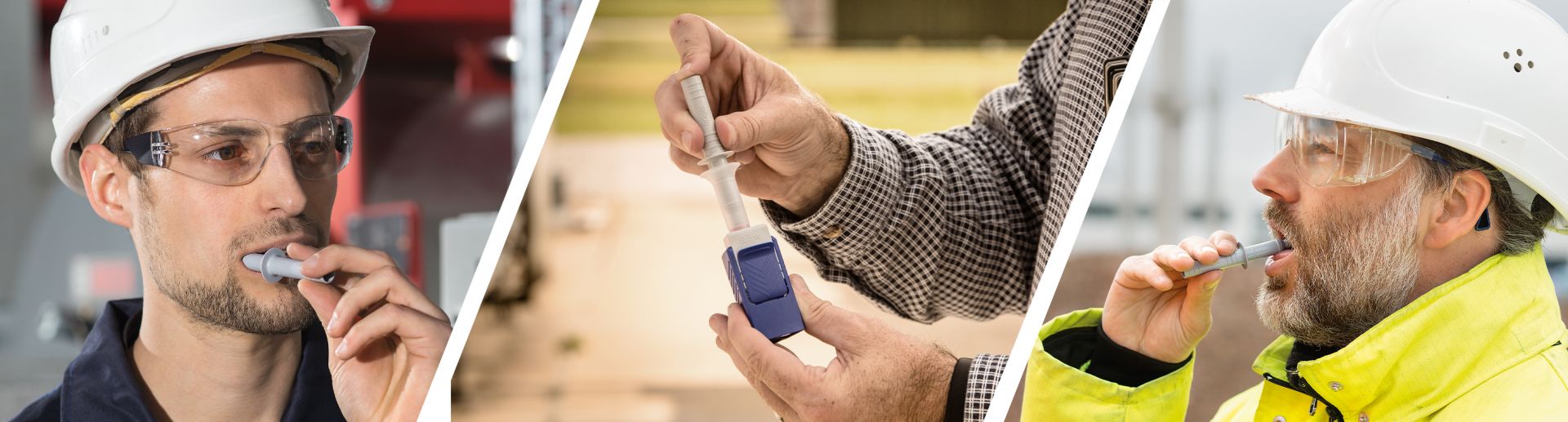 Sicherheit mit Dräger DrugCheck System Drei Personen verwenden das Dräger DrugCheck Produkt.