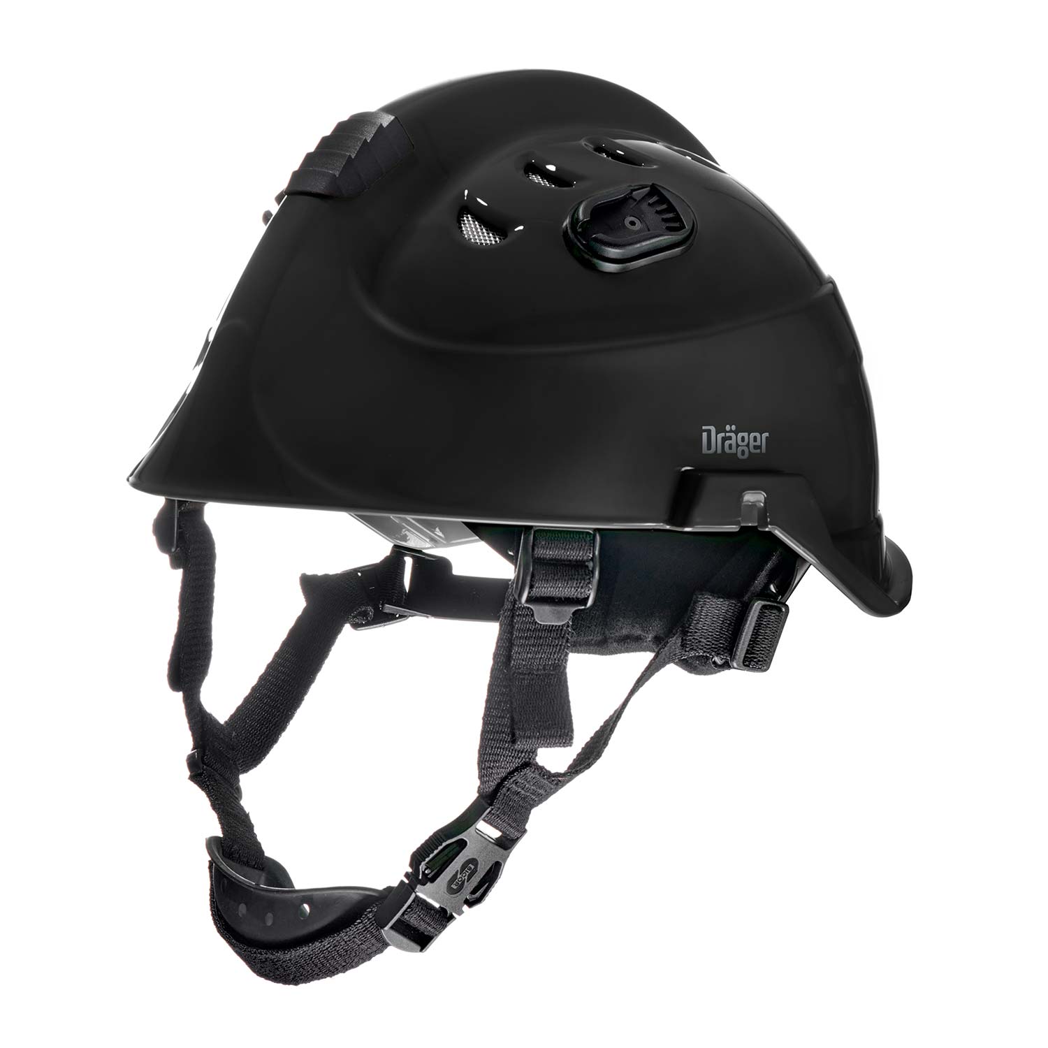 Dräger HPS 3500 Schutzhelm in Schwarz Schwarzer Schutzhelm mit verstellbarem Kinnriemen und Belüftungssystem von Dräger.