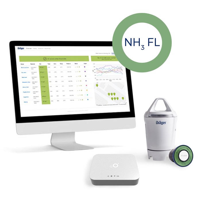 Computer und Dräger-Sensoren zur NH3-Detektion in Sicherheitsumgebung.