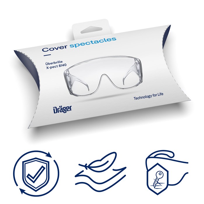 Dräger X-pect 8140 Verpackung Verpackung der Dräger Schutzbrille mit leichtem, sicheren und komfortablen Design.