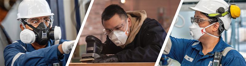 Schutz- und Arbeitsbrillen im Einsatz Arbeiter mit Schutzkleidung und X-pect 2400 Brille bei verschiedenen Aufgaben.