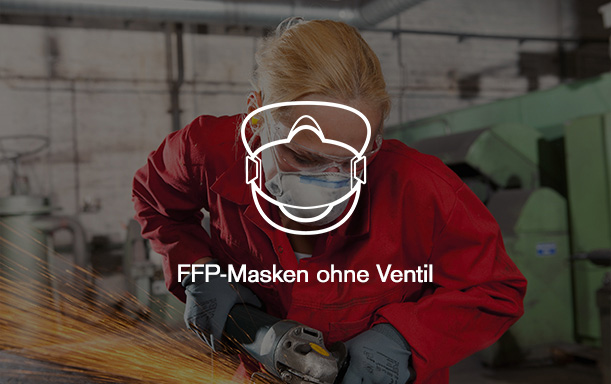 FFP-Masken ohne Ventil Frau schleift Metall mit Schutzmaske und Schutzbrille.