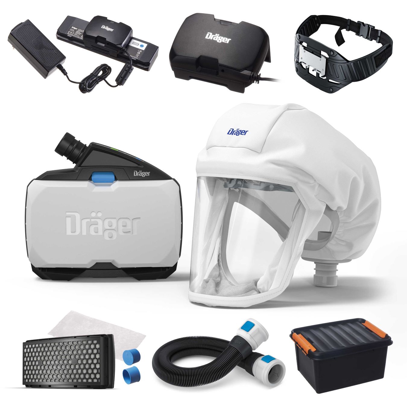 PAPR-Atemschutz-Set von Dräger Dräger Atemschutzset mit Maske, Filter und Zubehör für Sicherheitstechnik.