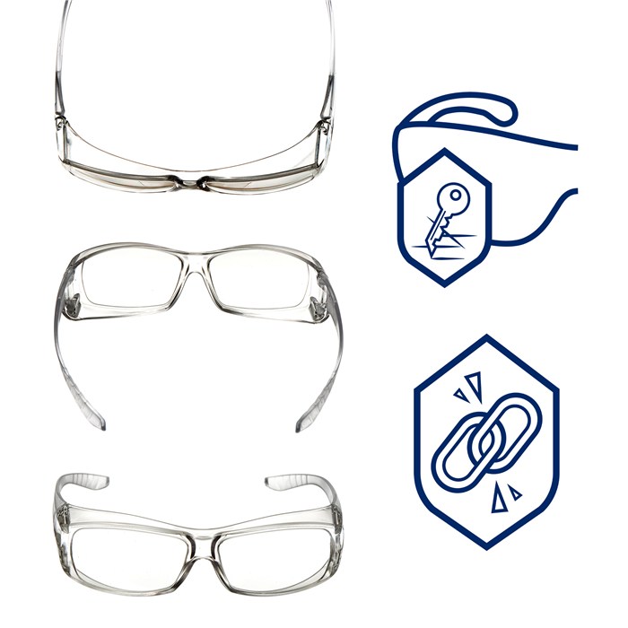 Schutzbrille Dräger X-pect 2400 Transparente Schutzbrille mit runden Gläsern, seitlicher Ansicht.