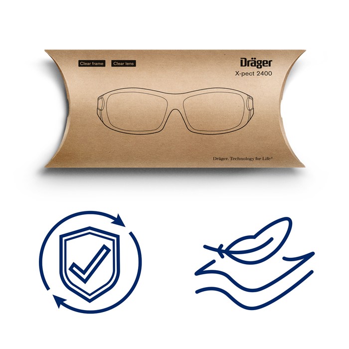 Schutzbrille Dräger X-pect 2400 Verpackung und Symbole für Schutzbrille Dräger X-pect 2400.