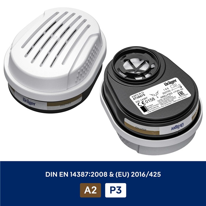 Dräger X-plore 3300 Halbmaske A2P3 Filter Zwei A2P3 Filter für die Dräger X-plore 3300 Halbmaske.