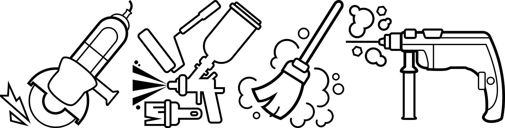Symbolisches Bild von Werkzeugen wie Bohrer und Sprühgerät, passend zum X-plore 5500 Handwerkerset.