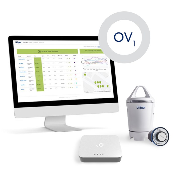 Monitor, Sicherheitssensor und Dock im Dräger Sicherheitsset.