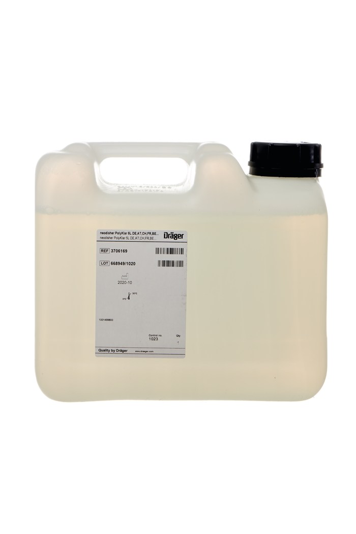 Kanister mit Dräger Sicherheitsreinigungslösung, 5 Liter.