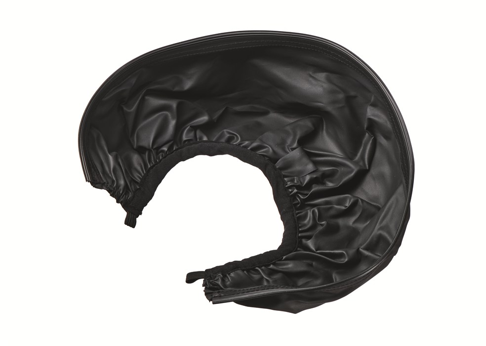 Schutzhaube für Sicherheitsausrüstung Schwarze, halbrunde Schutzhaube aus Kunststoffmaterial.