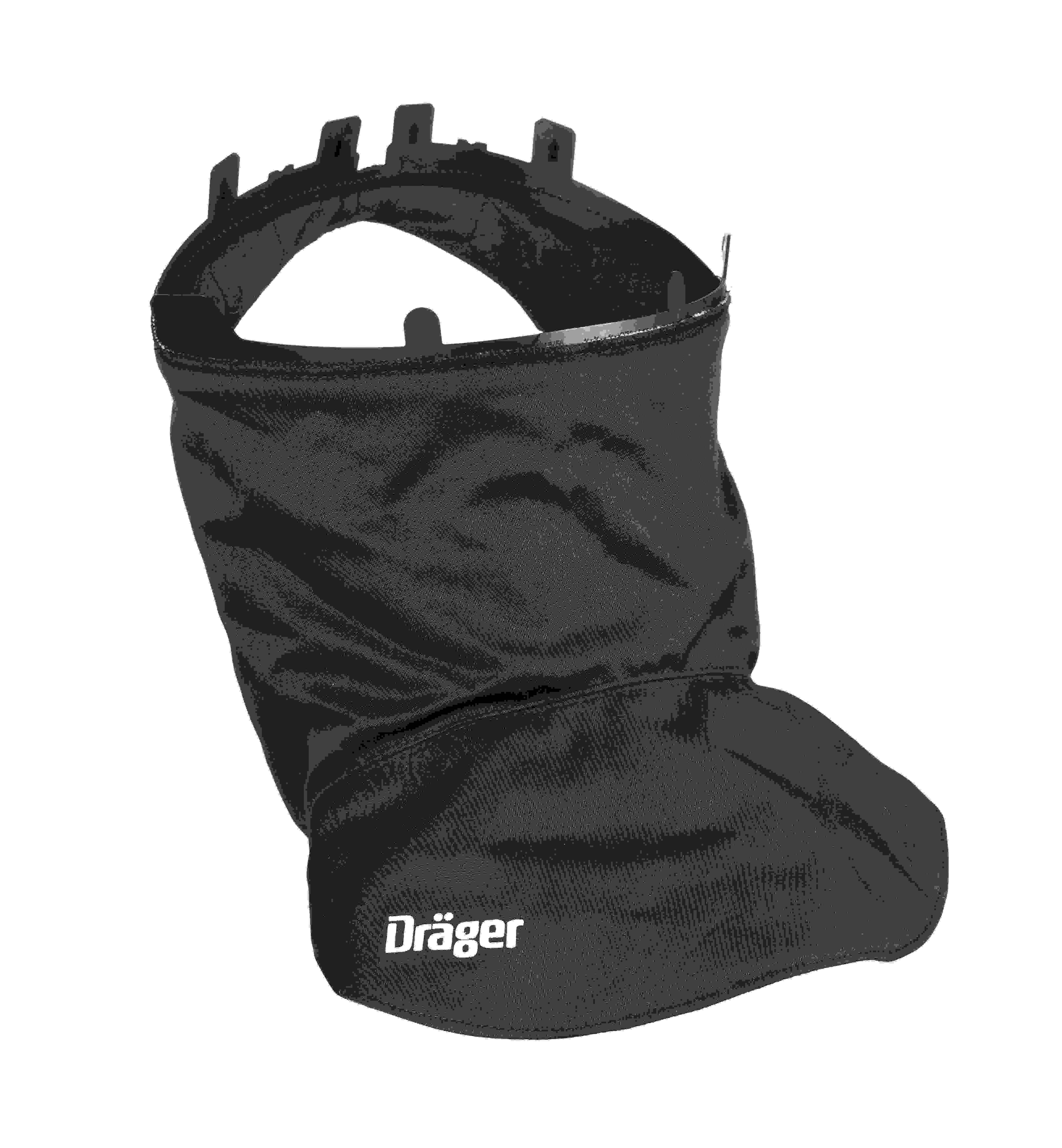 Schwarzes, schützendes Tuch mit Dräger-Logo für Sicherheitstechnik.