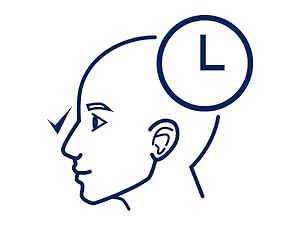 Symbol für Zeitmessung und Sicherheit Kreis mit Uhrsymbol und Umriss eines Kopfes.