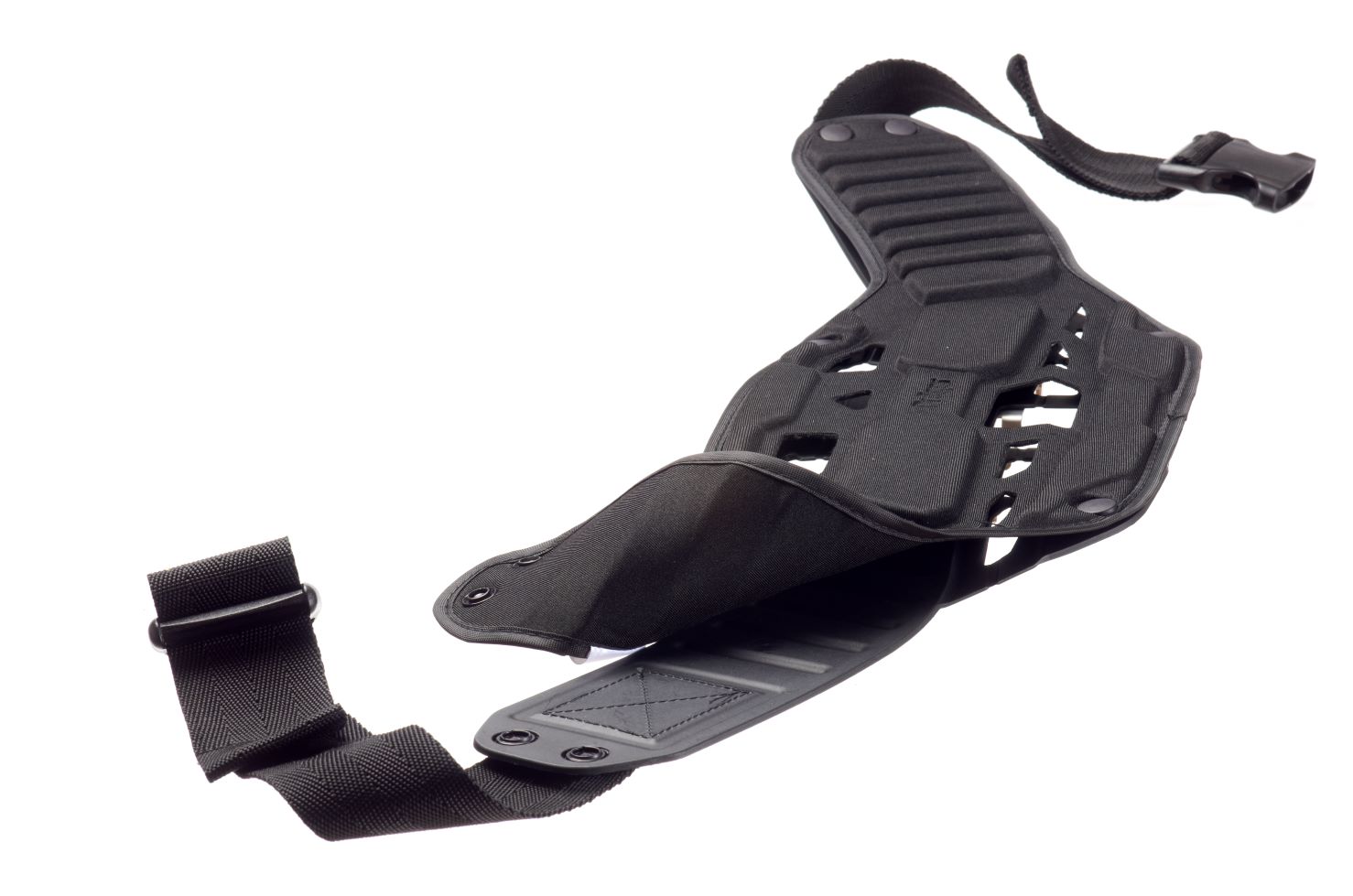 Schwarzes Komfortpolster mit verstellbaren Gurten, geeignet für Atemschutzgeräte der Serie Dräger X-plore 8000.
