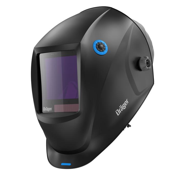 Dräger Schweißhelm mit Automatikfilter Schwarzer Schweißhelm von Dräger mit Sichtschutz und Einstellrad.