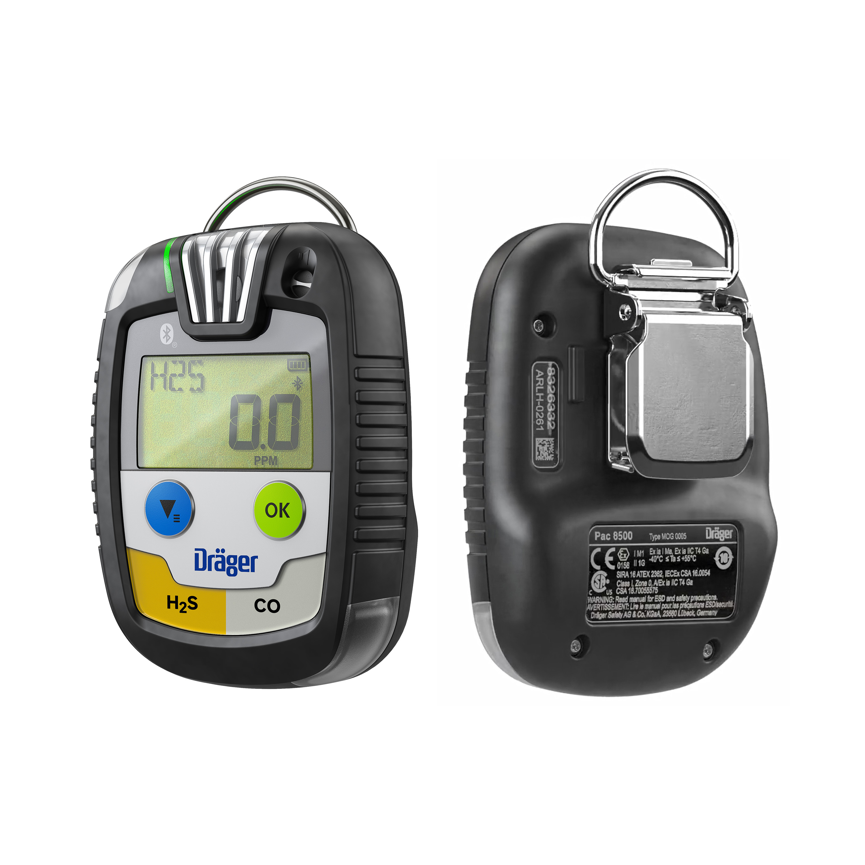 Dräger Pac 8500 für Schwefelwasserstoff und Kohlenstoffmonoxid (H₂S, CO)