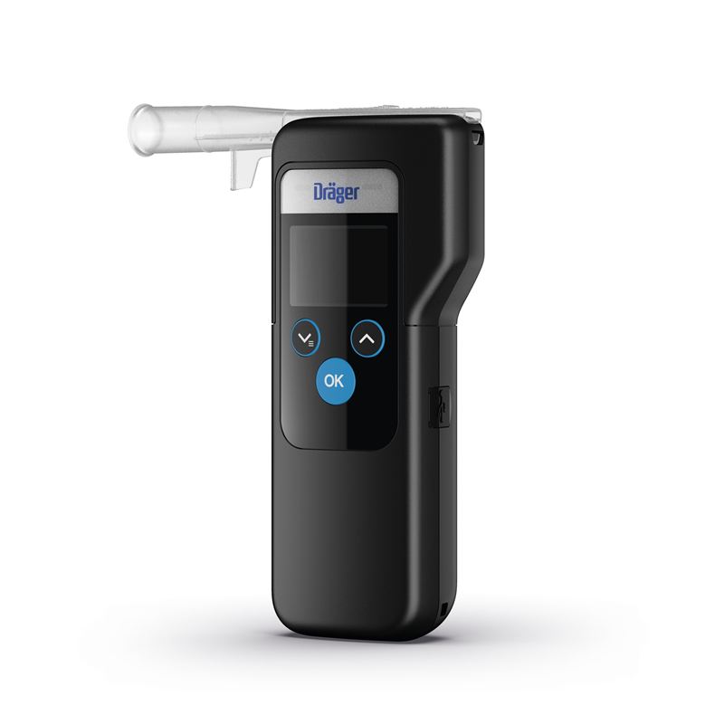 Dräger Alcotest 6000 Gerät Alkoholtester Dräger Alcotest 6000 mit Mundstück und Bedienelementen.