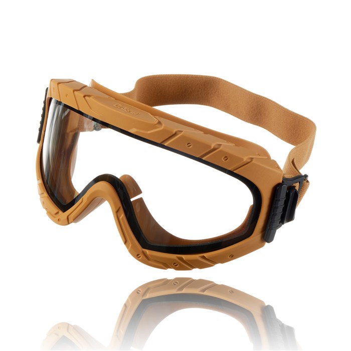 Schutzbrille Dräger X-pect 4900 in Sandfarbe Sicherheitsbrille mit sandfarbenem Rahmen und verstellbarem Band.