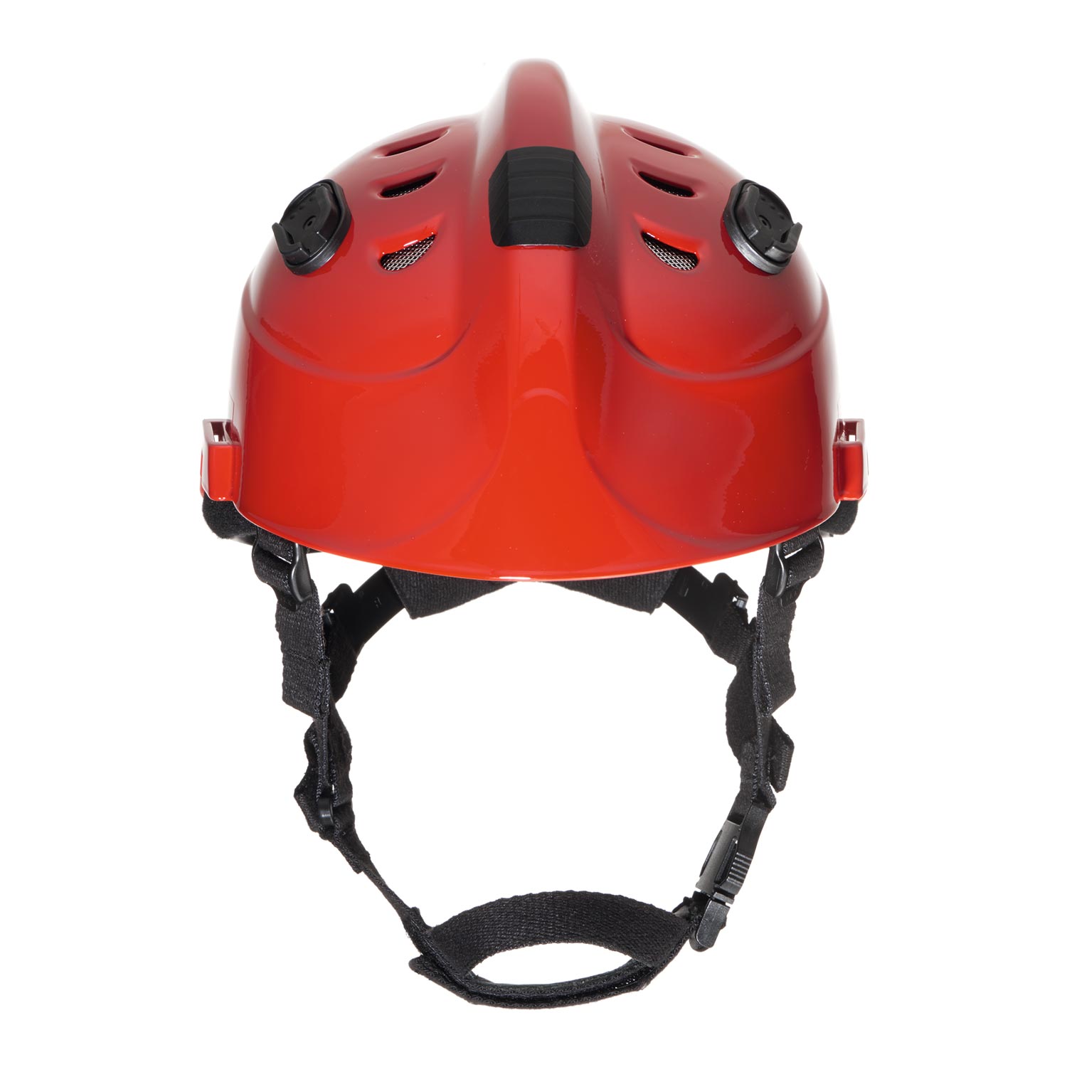 Sicherheitsschutzhelm HPS 3500 basic Roter Schutzhelm, Frontansicht, mit verstellbarem Kinnriemen.