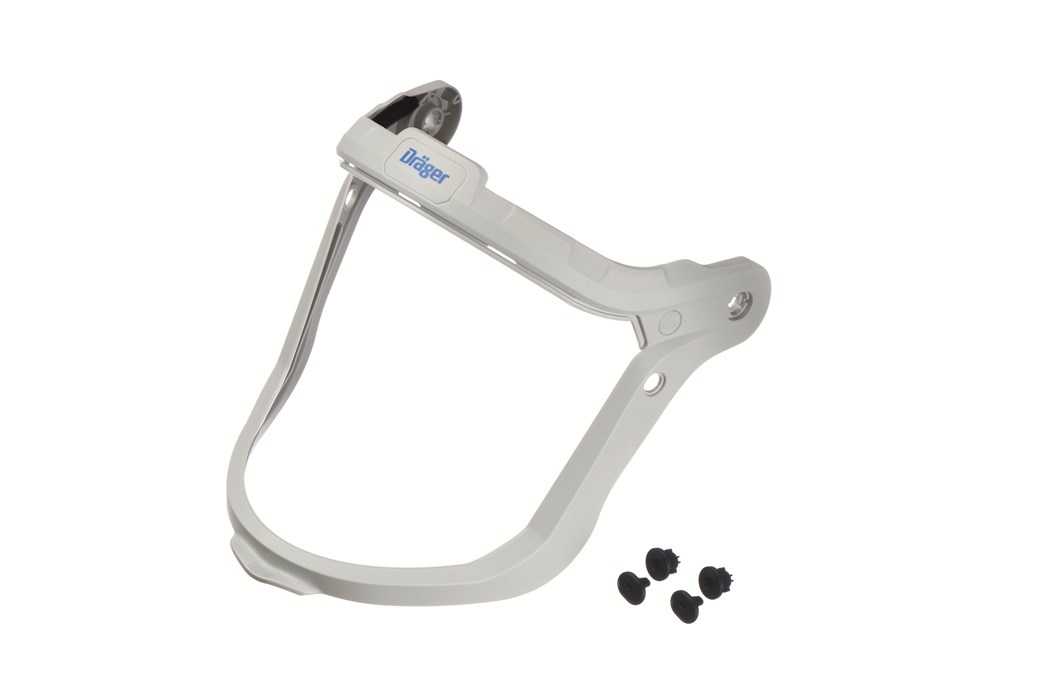 Dräger Kopfhalterung für Gesichtsschutz Weiße Kopfhalterung für Dräger Atemschutzmaske, mit Dräger-Logo und drei Befestigungselementen.