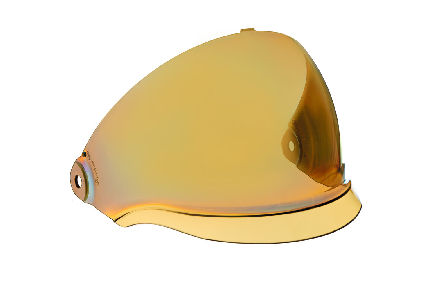 Schutzhelm mit gelb getöntem Visier, seitliche Ansicht.