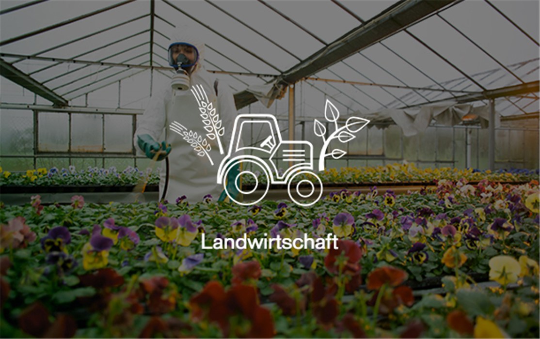 Landwirtschaftliche Sicherheitsausrüstung Eine Person in Schutzkleidung im Gewächshaus mit Pflanzen.