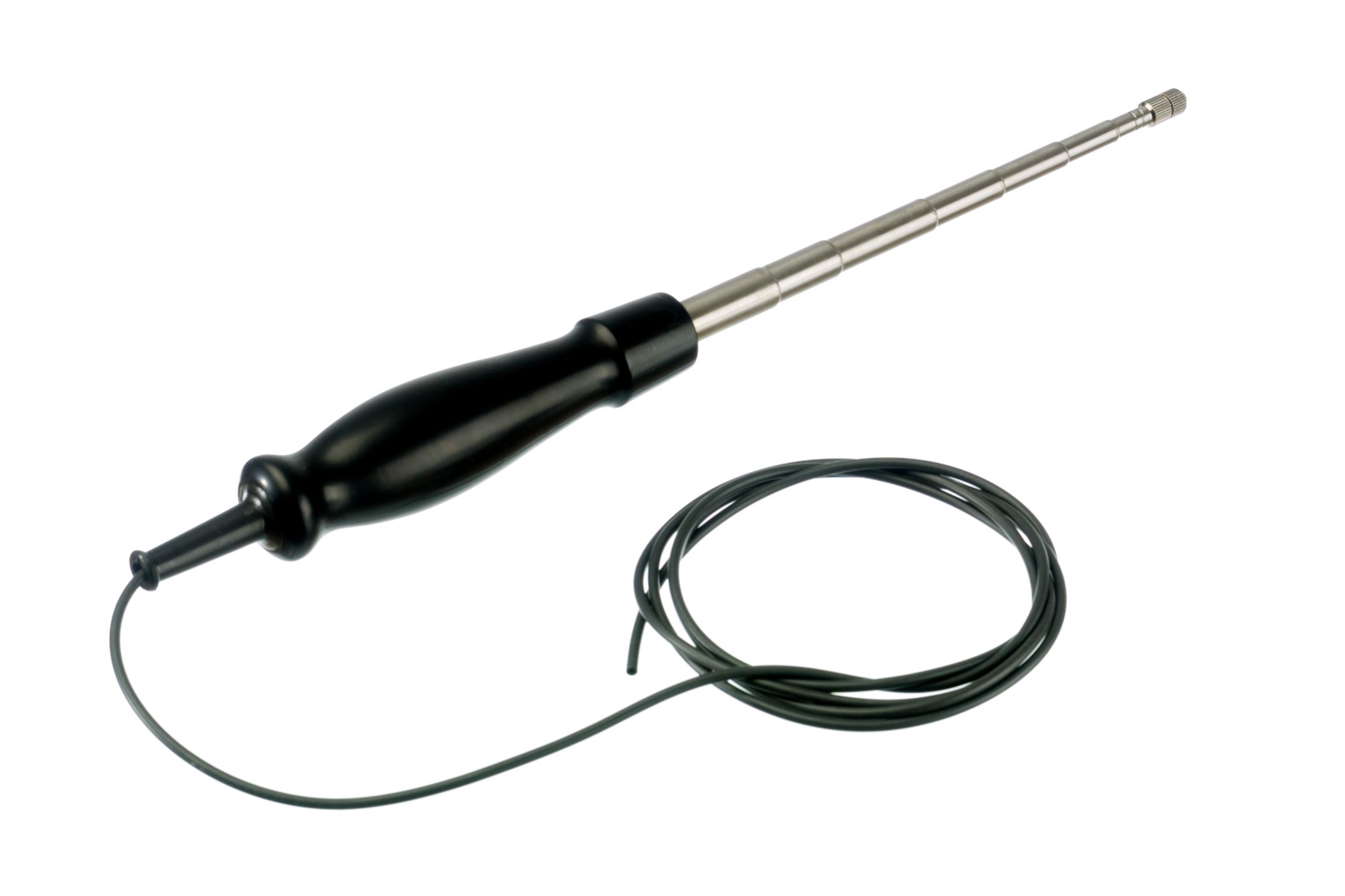 Temperatur-Sensor mit Kabel Langgezogener Temperatur-Sensor mit schwarzem Griff und Kabel.