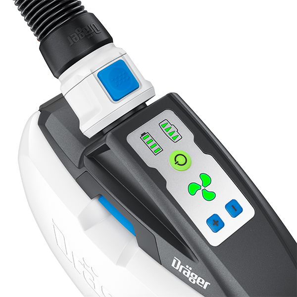 Dräger X-plore 8000 flexibler Schlauch Nahaufnahme einer Steuereinheit mit Tasten und Anzeigen.