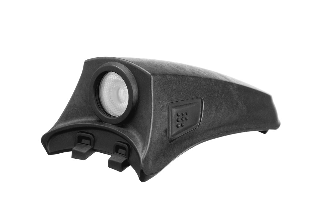 Schwarzes, dreieckiges Sicherheitslichtgerät mit LED-Lampe.