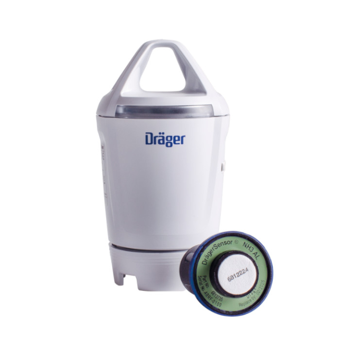 Weißer Dräger-Sensor für NH3 mit zusätzlichem Sensor-Modul.