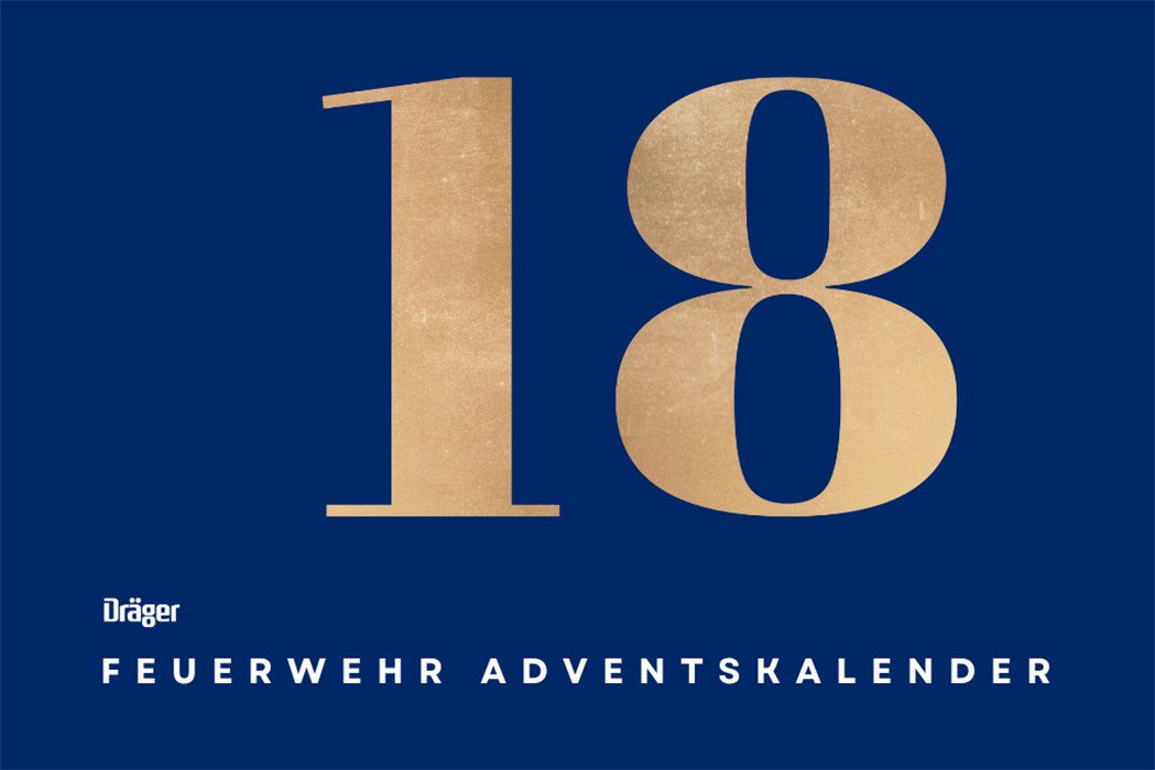 Dräger Feuerwehr Adventskalender Blaues Kalenderblatt mit goldener Zahl 18.