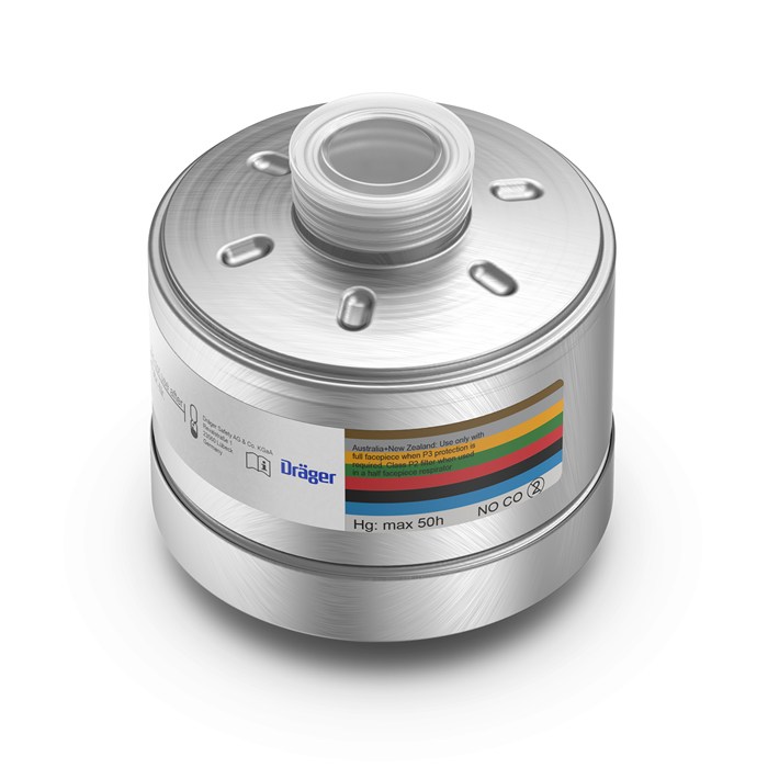 Kombinationsfilter Rd40 für Dräger Atemschutz Dräger Kombinationsfilter, silber, runde Form, für Atemschutzgeräte.