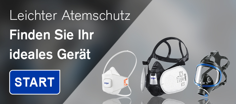 Leichter Atemschutz für Arbeitssicherheit Drei Atemschutzmasken unterschiedlicher Art vor grauem Hintergrund.