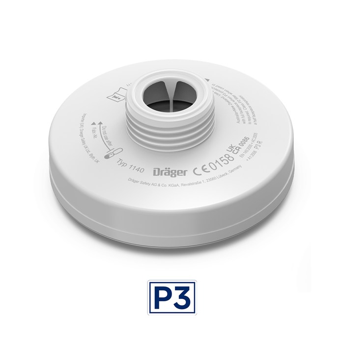 P3 Atemschutzfilter von Dräger Weißer Rundfilter für Atemschutzmasken mit P3 Schutzklasse.