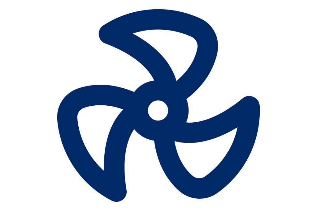 Frische Luft Symbol in Blau Blaues Icon mit einem Symbol für frische Luft in einem rechteckigen Rahmen.