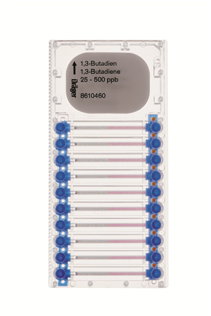 Transparentes Dräger Testgerät für 1,3-Butadien, misst 25-500 ppb.