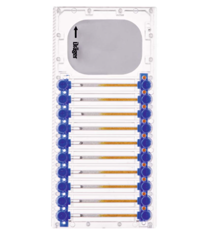 Dräger MicroTubes Produktbild Dräger MicroTubes mit blauen Markierungen auf weißem Hintergrund.