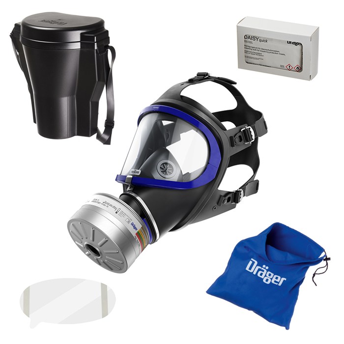 Dräger X-plore 6300 Atemschutzmaske Set Schutzmaske mit Zubehör: Filter, Tasche, Schutzfolie, Aufbewahrungsbox.
