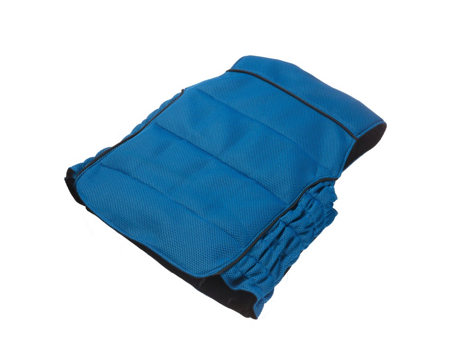 Sicherheitsweste von Dräger Eine blaue Sicherheitsweste, zusammengelegt, auf weißem Hintergrund.