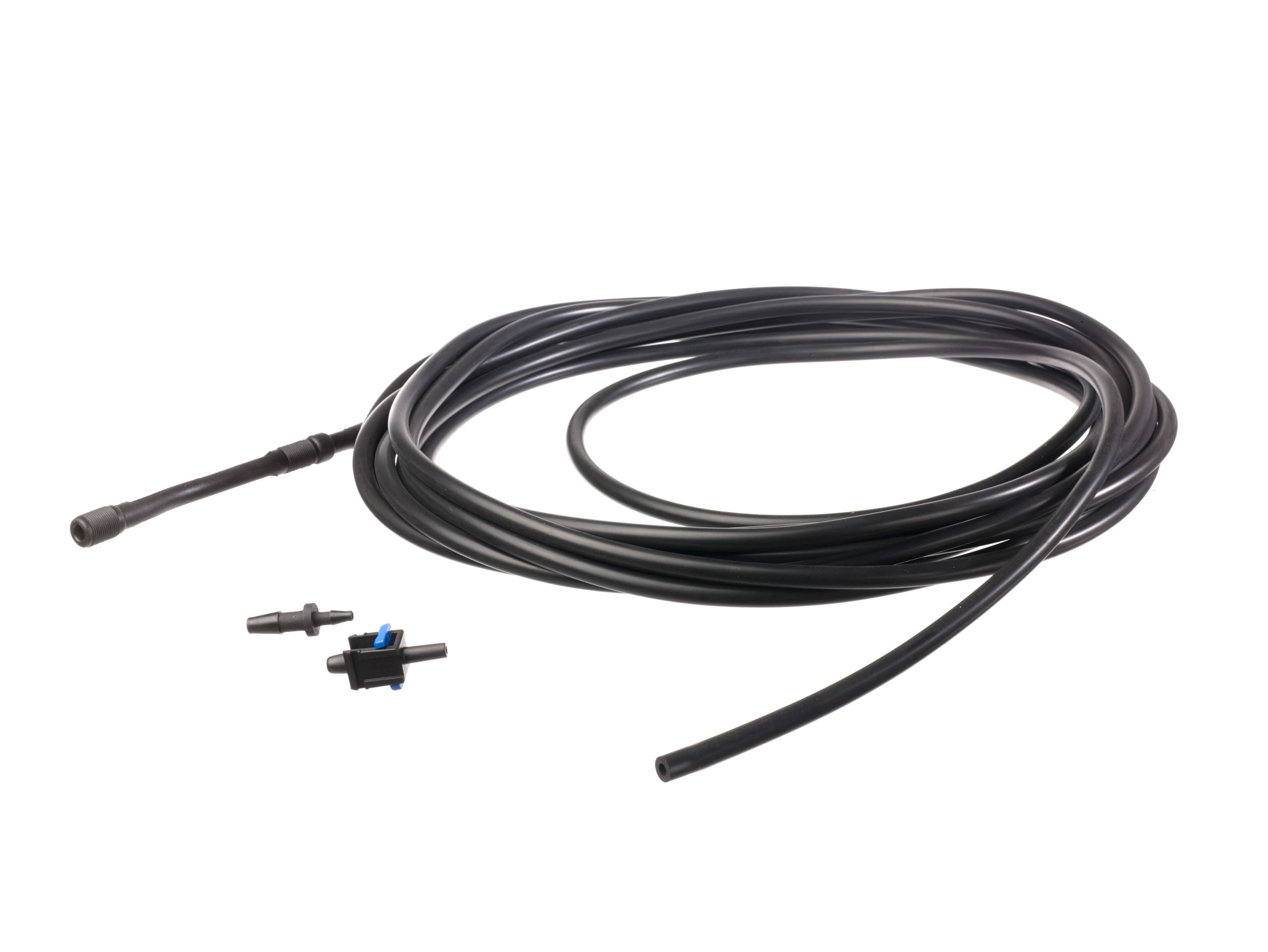 Verlängerungsschlauch für Dräger Geräte Schwarzer Verlängerungsschlauch, mit Anschlüssen. Entworfen für Dräger Sicherheitstechnik, auf weißem Hintergrund.