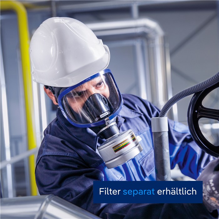 Dräger Vollmaske X-plore 6300 im Einsatz Arbeiter trägt die Dräger X-plore 6300 Vollmaske. Filter separat erhältlich.