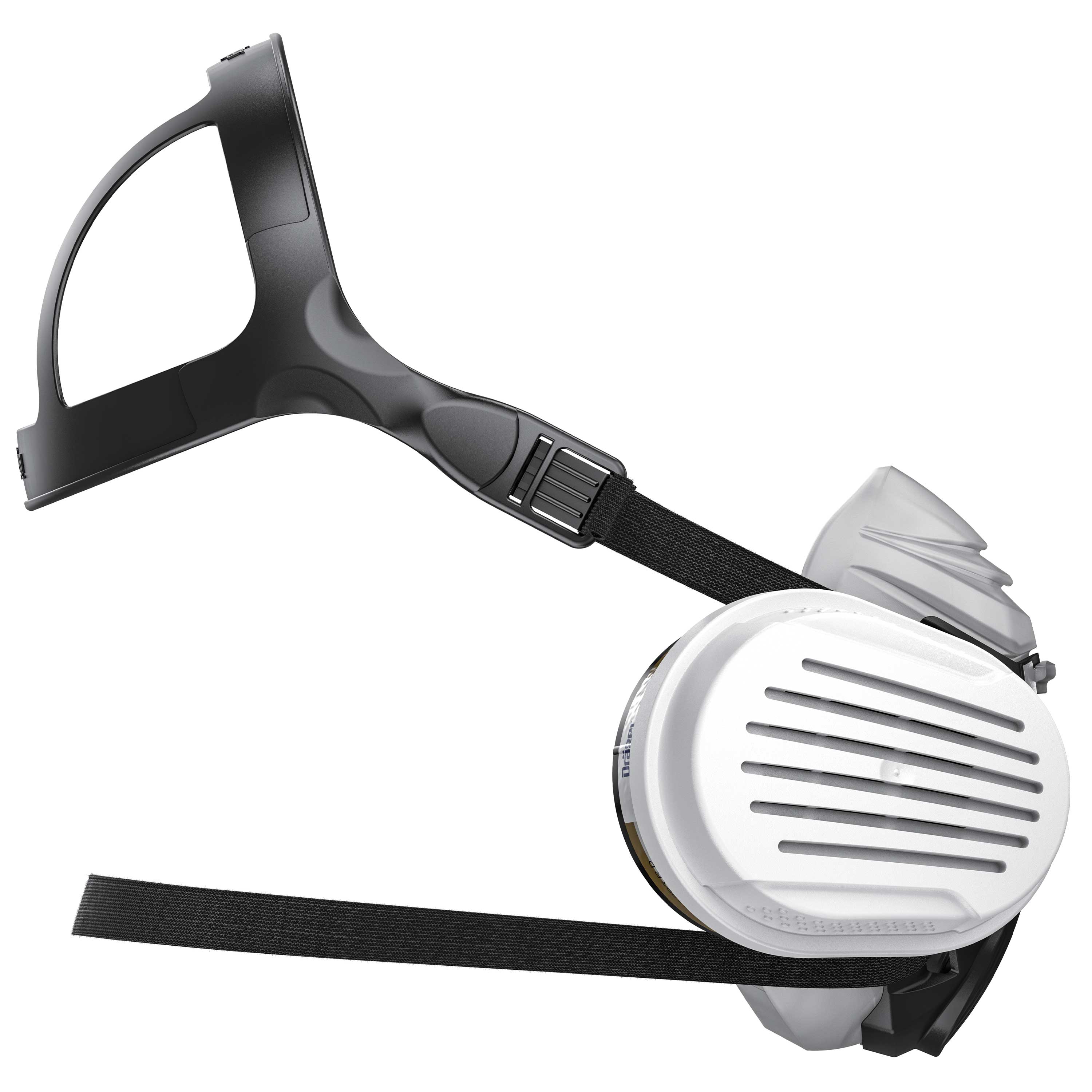 Seitliche Ansicht der Dräger X-plore 3300 Halbmaske mit A2P3 Filter.