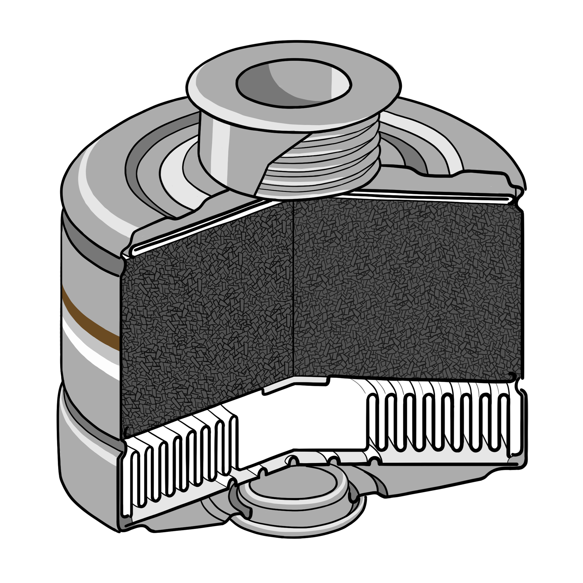Gezeichnete Schnittansicht eines Rd40 Filters mit A2B2-P3 Filtertypen von Dräger.